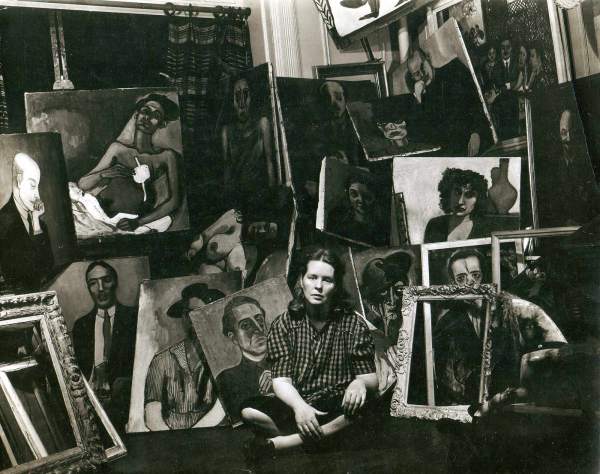 Alice Neel with paintings